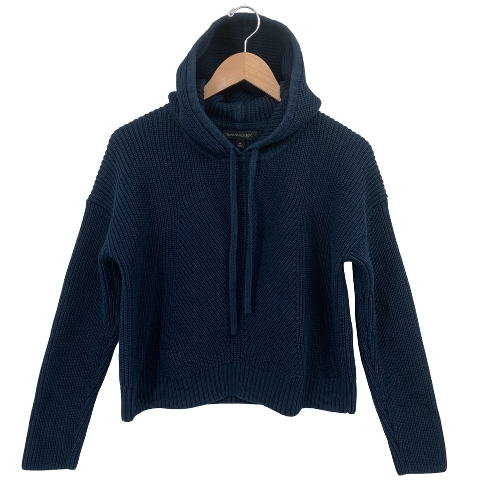 Banana Republic Navy Blue Hooded Chunky Knit Sweater Medium Women Casual Layer